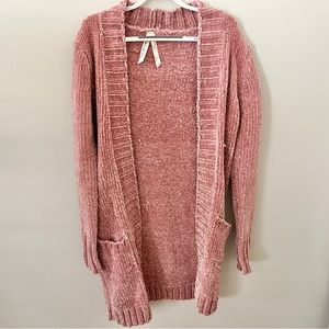 Rose Pink Cardigan for Women, Long Knit Sweater, Small, Good Condition